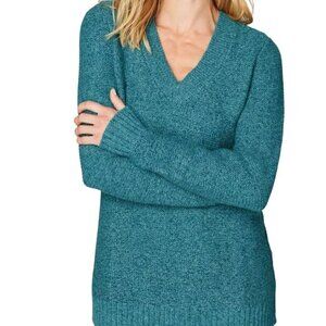 J. Jill Blue Green Marled Knit Alpaca Blend V Neck Cozy Sweater Size S